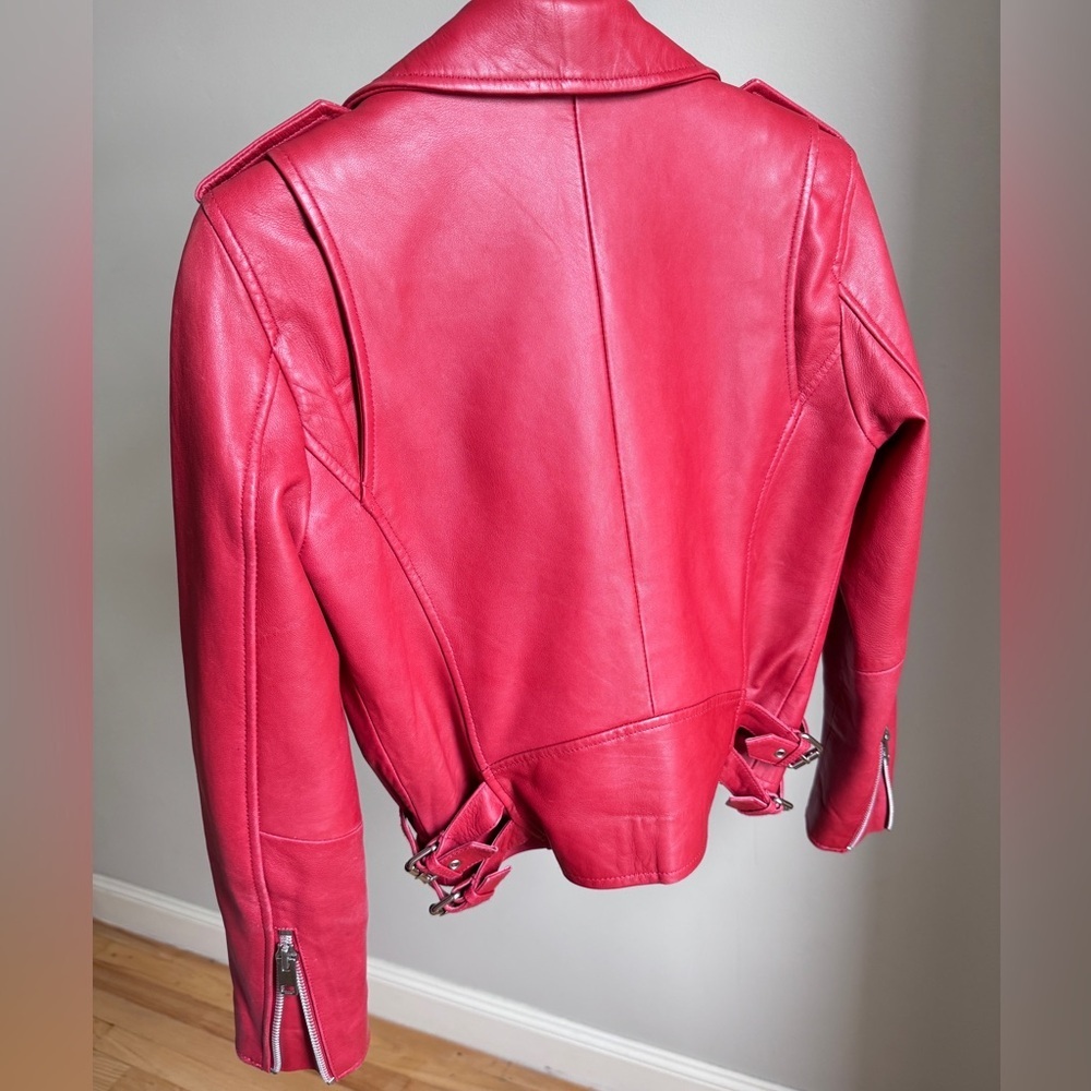 Walter Baker Liz Cropped Moto Jacket in Ruby Red Sz S Orig. $698 - Picture 3 of 17